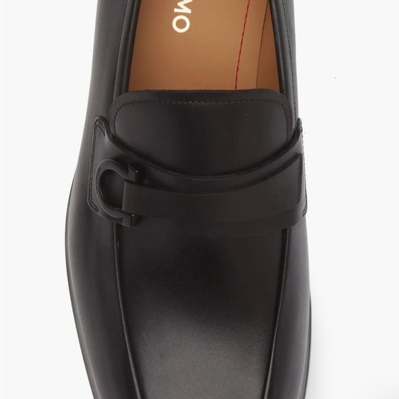 Ferragamo Black Leather Slip-On Loafers